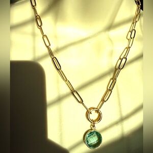 🆕 Link Gold Chain Necklace, 18”, & blue charm🩵